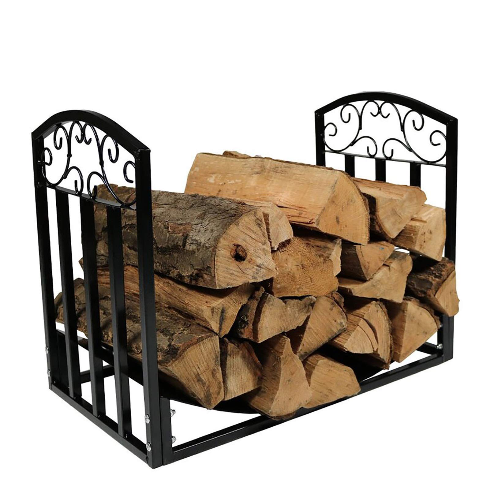 Heavy Duty 18-Inch Tall Wrought Iron Firewood Rack - Black Outdoor Fireplace Log Holder with Easy Assembly for Patio, Backyard & Camping