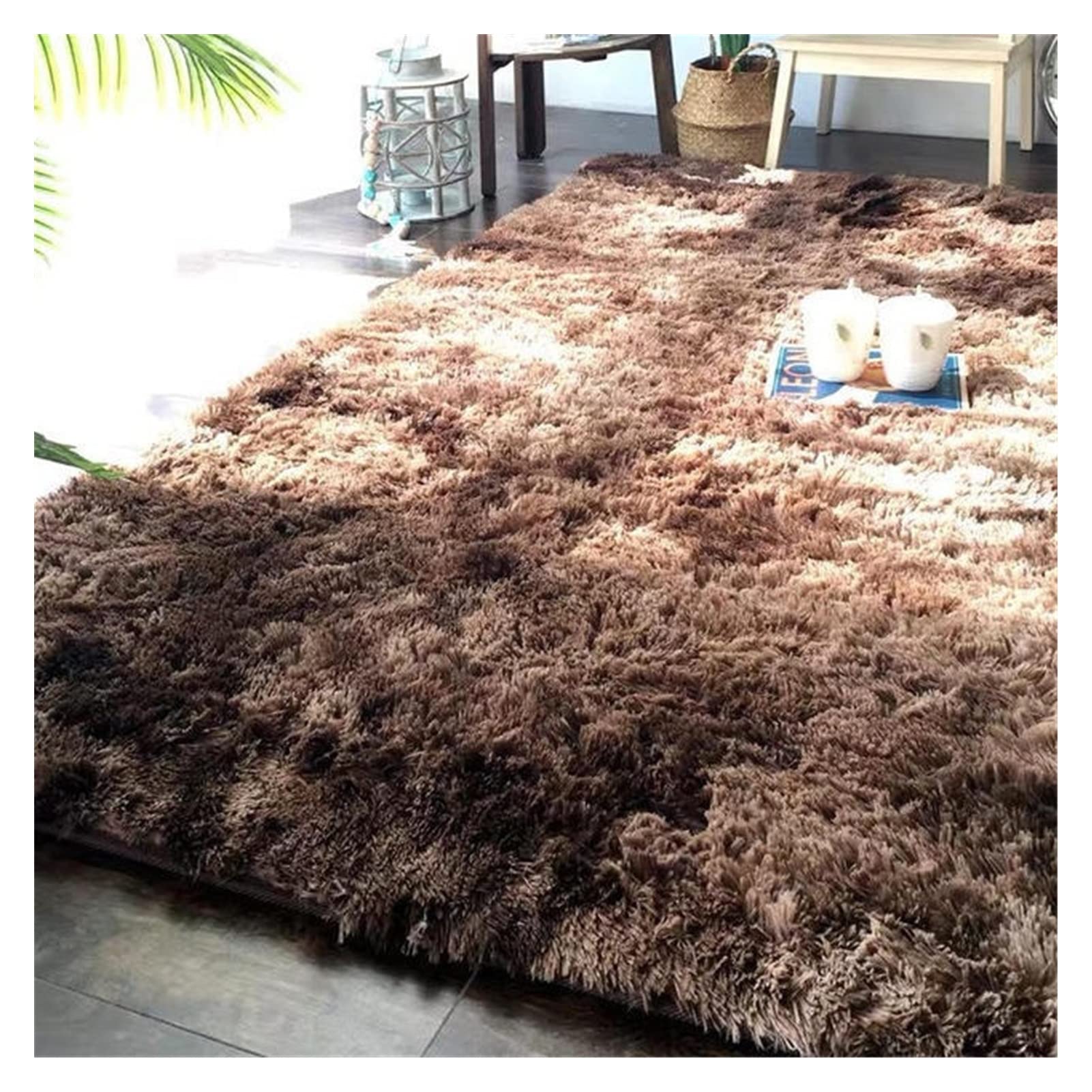 Bamutech Plush Shaggy Fluffy Fur Carpet - 4cm Thick Soft Velvet Area Rug for Living Room, Bedroom, Salon - Dark Brown 140x200cm - Cozy Home Decor Floor Mat for Relaxation & Comfort