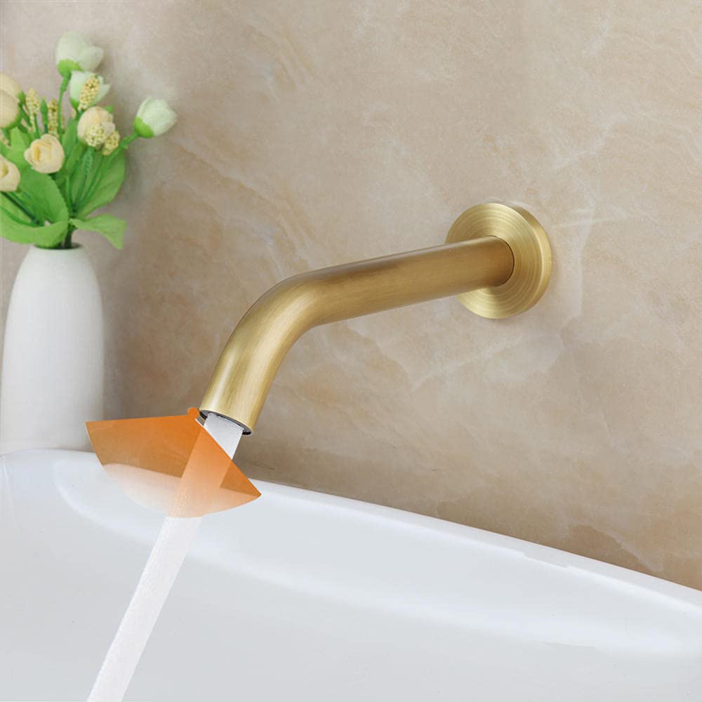 Premium Matte Black Gold Plated Automatic Sensor Faucet - Wall Mounted Touchless Bathroom Mixer Tap with Free Installation Kit | Perfect for Modern Homes, Luxury Hotels & Public Restrooms