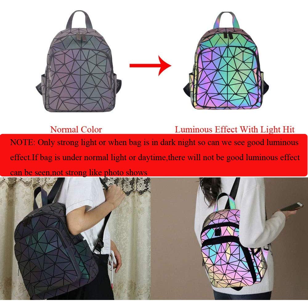 Stylish Reflective Luminous Backpack for Women - Geometric Travel Backpack with Matching Wallet - Waterproof School Bag & Commuter Purse for Night Safety (Ideal for College, Work, Gym & Outdoor Activities)
