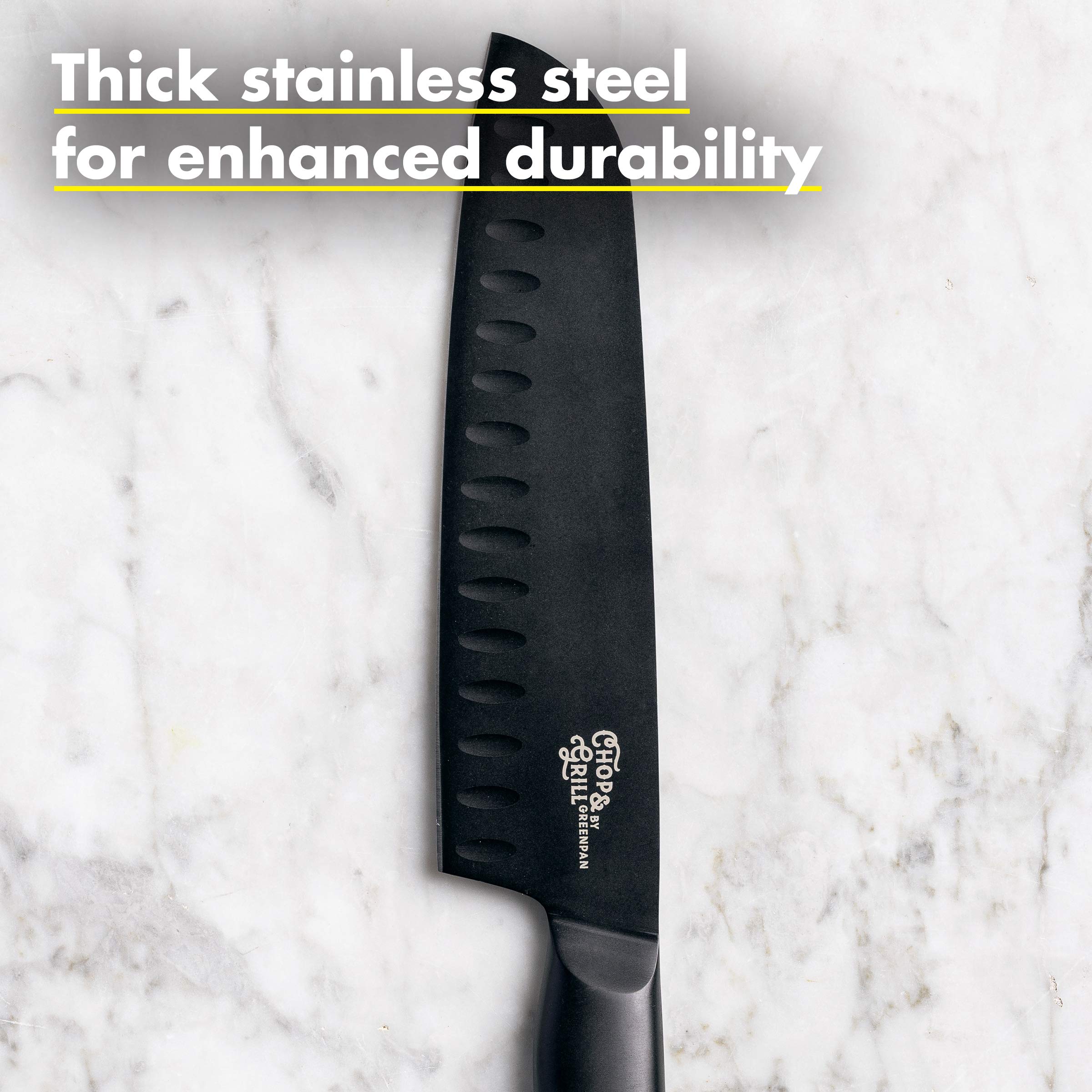 GreenPan Premium Ceramic Non-Stick Chop & Grill Santoku Knife - 7 Inch Japanese Kitchen Knife for Slicing, Dicing & Mincing - Perfect for Vegetables, Meat & Fish - Dishwasher Safe & Ergonomic Handle