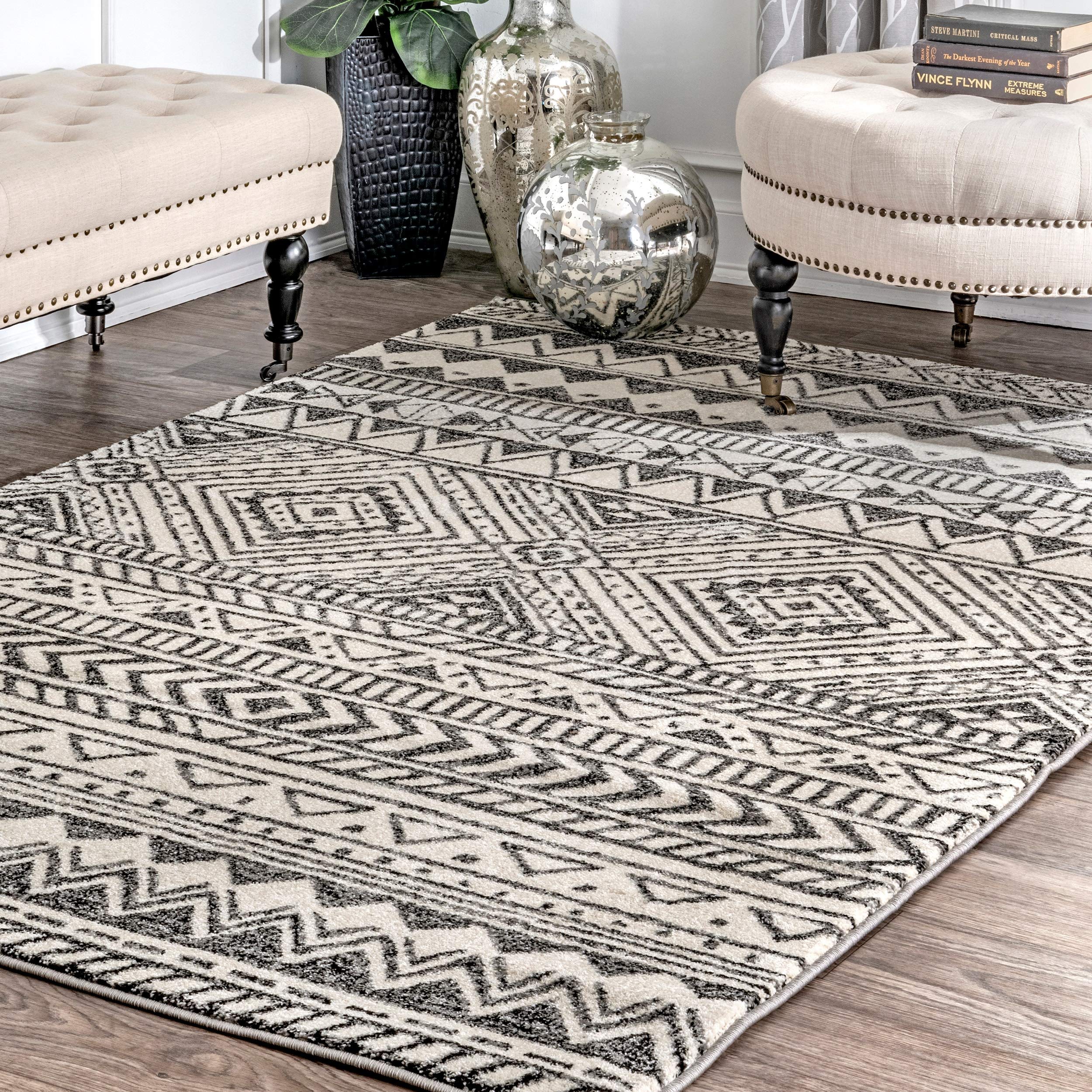 nuLOOM Becky Tribal Area Rug 3' x 5' Dark Grey - Bohemian Style Handwoven Rug for Living Room, Bedroom & Office Decor