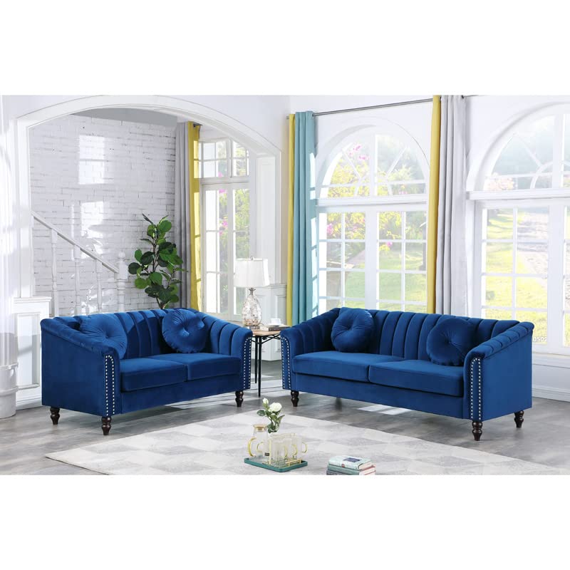 Modern 2-Piece Blue Microfiber Sectional Sofa Set with Loveseat - Comfortable Living Room Couch for Apartments, Small Spaces & Bedrooms - Perfect for Family Gatherings, Movie Nights & Relaxation