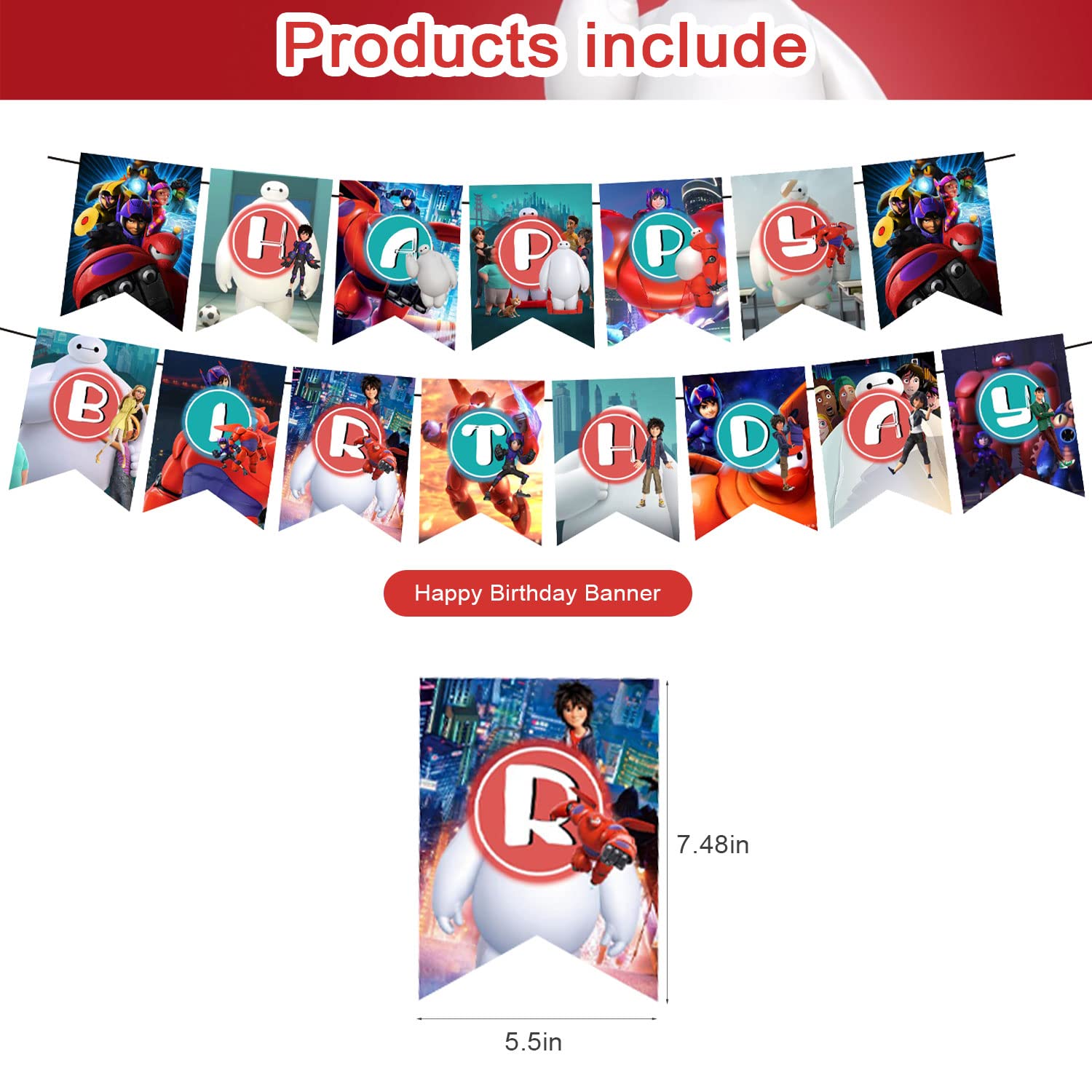 Baymax Hero Birthday Party Decorations Set - Banner, Cake Topper, 12 Cupcake Toppers & 20 Balloons for Kids Disney Big Hero 6 Themed Celebration - Perfect for Birthday Parties, Baby Showers & Disney Movie Nights