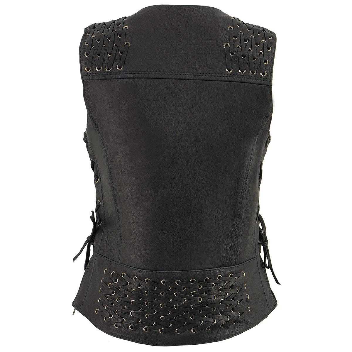 Milwaukee Leather MLL4525 Women's Black Leather Motorcycle Vest - Lightweight Lace-to-Lace Design with Lower Zip Expansion - Perfect for Riding, Biker Events & Casual Outfits