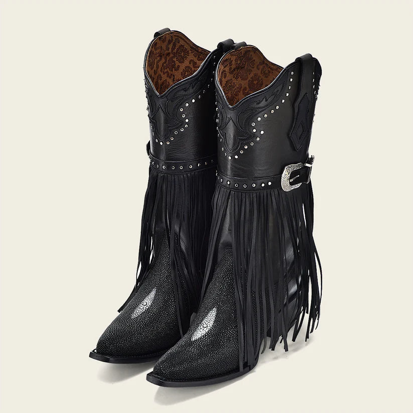 1GAXMA Women's Cuadra Black Western Cowgirl Leather Boots - Stylish & Durable for Rodeo, Country Dancing & Casual Wear