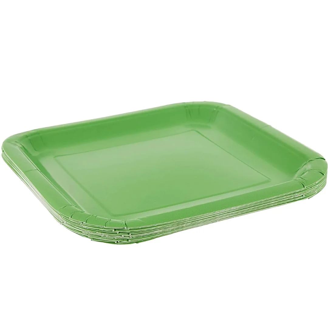 Eco-Friendly Lime Green Square Dinner Plates - 9 Inch (14 Pack) - Durable Disposable Plates for Birthday Parties, Weddings, Baby Showers & Outdoor Events - Perfect for Picnics, BBQs & Catering