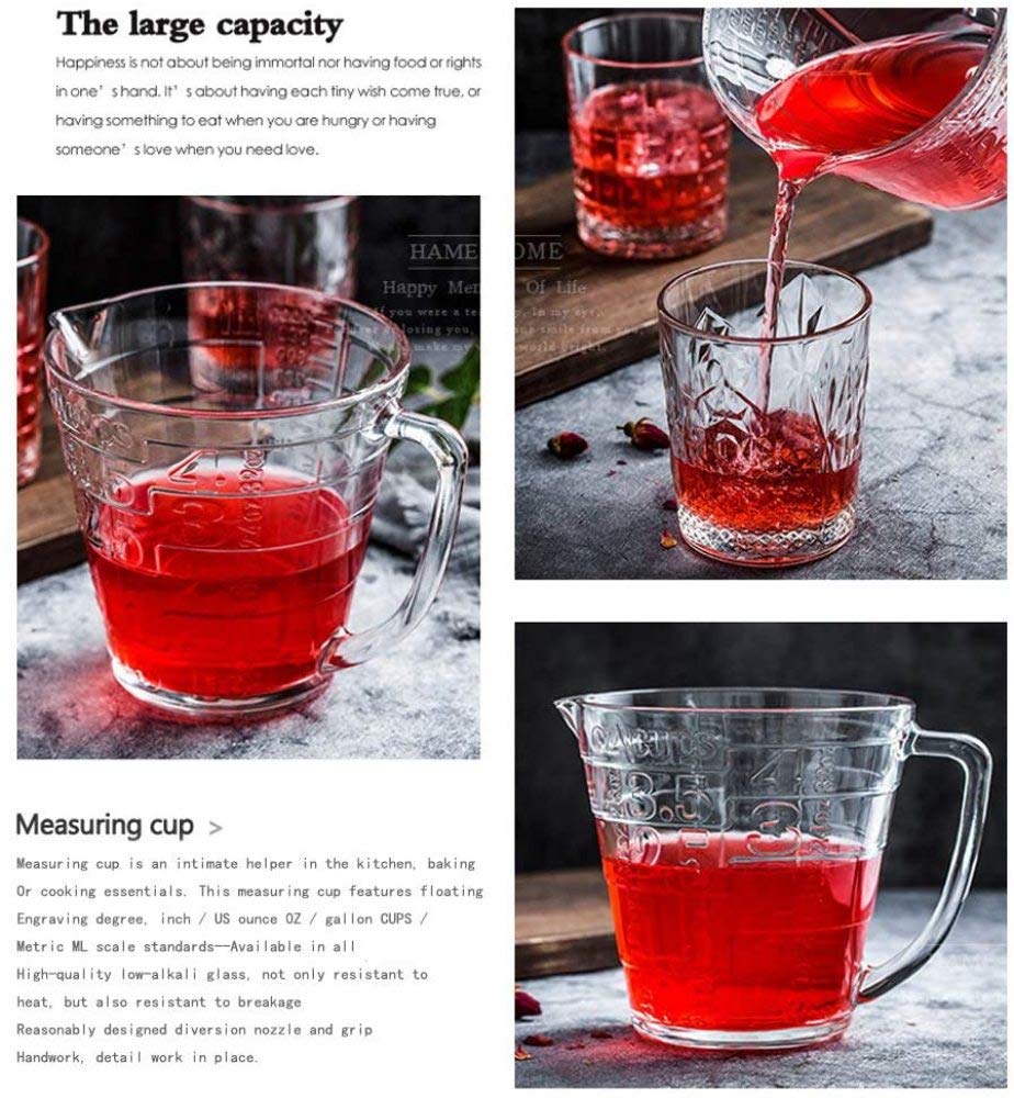 Premium Glass Measuring Jugs for Baking & Cooking - 4 Cup (32oz) Large Measuring Cups with Spout & Handle - Essential Kitchen Utensils for Liquid & Dry Ingredients - Perfect for Baking, Meal Prep & Coffee Brewing