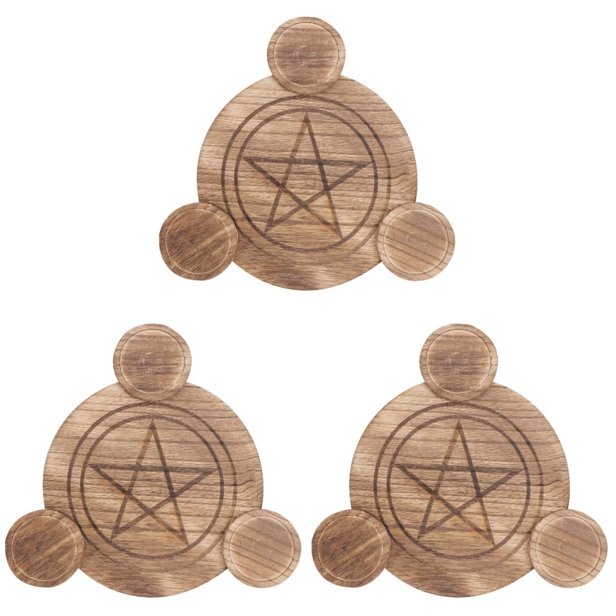 BESTOYARD 3 Pack Wooden Pentagram Candle Holders - Gothic Witchcraft Candlestick Set with Pentacle Altar Plate for Wiccan Rituals, Home Decor & Spiritual Ceremonies