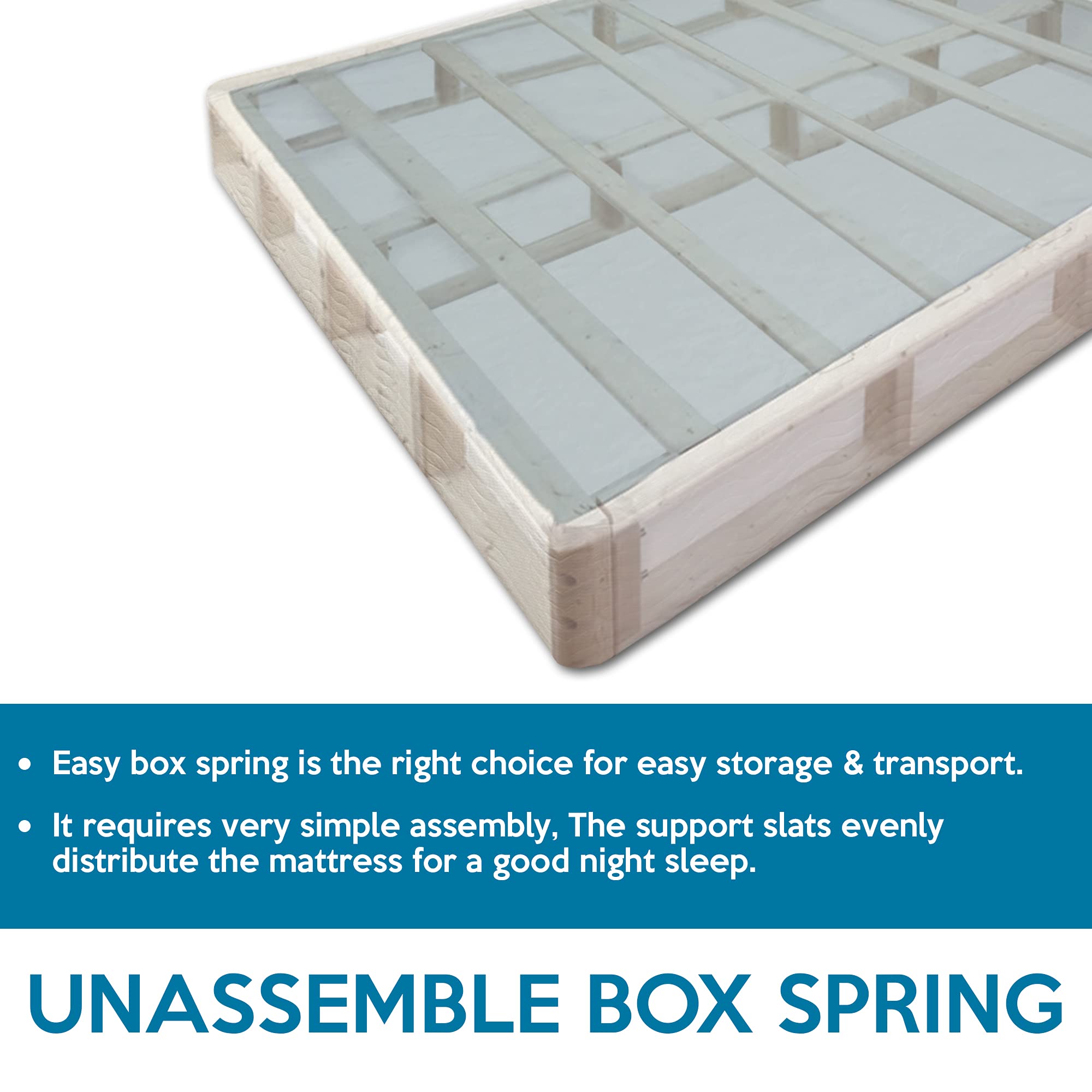 Treaton 5-Inch Easy Wood Box Spring/Foundation - Simple Assembly, Beige, Twin Size - Perfect for Bed Frames, Guest Rooms & Dormitory Use