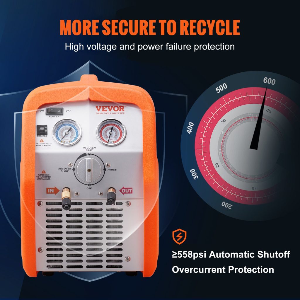 1 HP Dual Cylinder AC Refrigerant Recovery Machine - High Efficiency HVAC Recovery Unit 628529 | Portable R134a R22 R410a Refrigerant Extraction for Professional HVAC Technicians | Ideal for AC Repair, Maintenance & Recycling