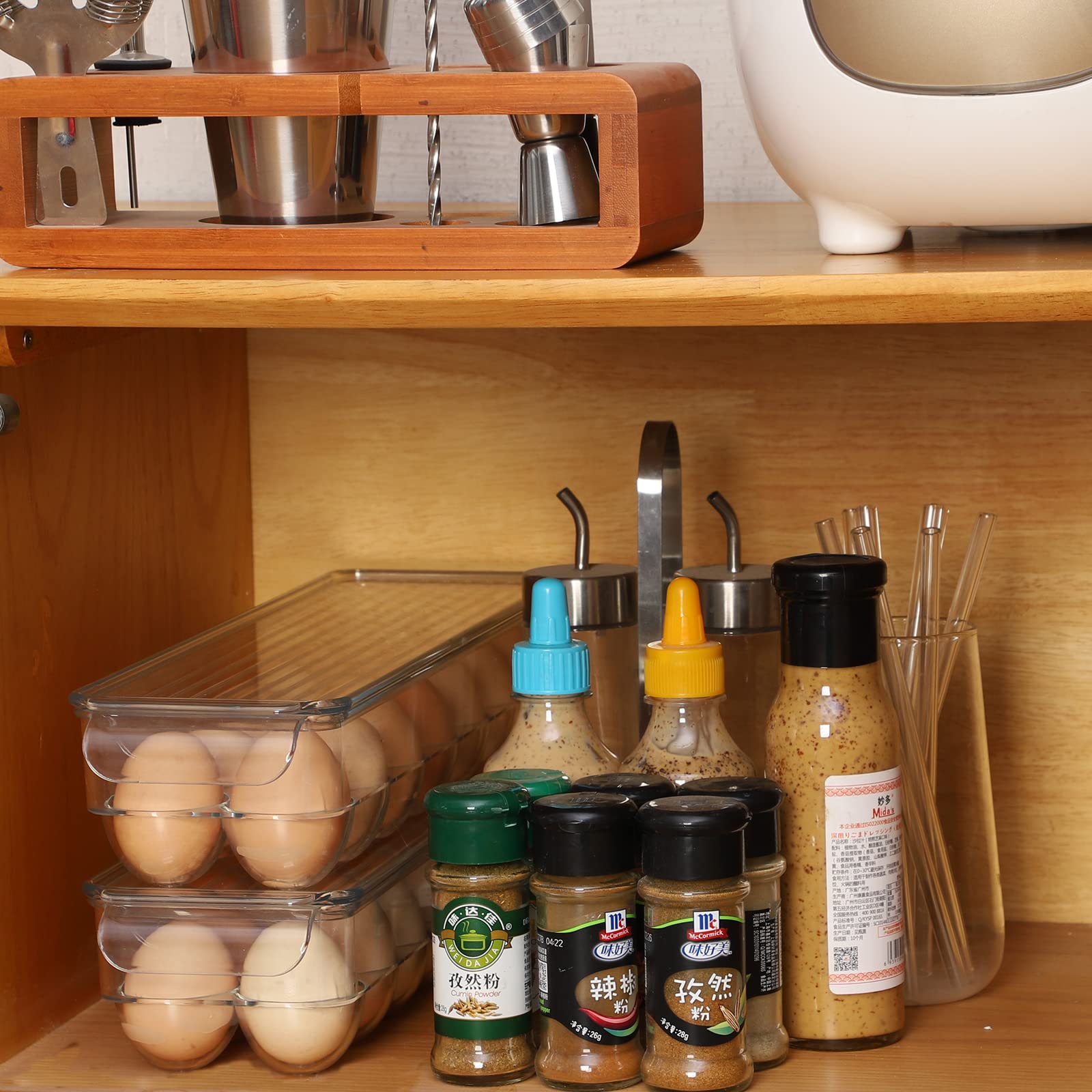 Clear Stackable Acrylic Egg Container for Refrigerator - 14 Egg Organizer Holder with 4PCS Set, Perfect for Kitchen Organization, Fridge Storage & Space Saving Egg Dispenser - Ideal for Breakfast Meal Prep & Baking Needs