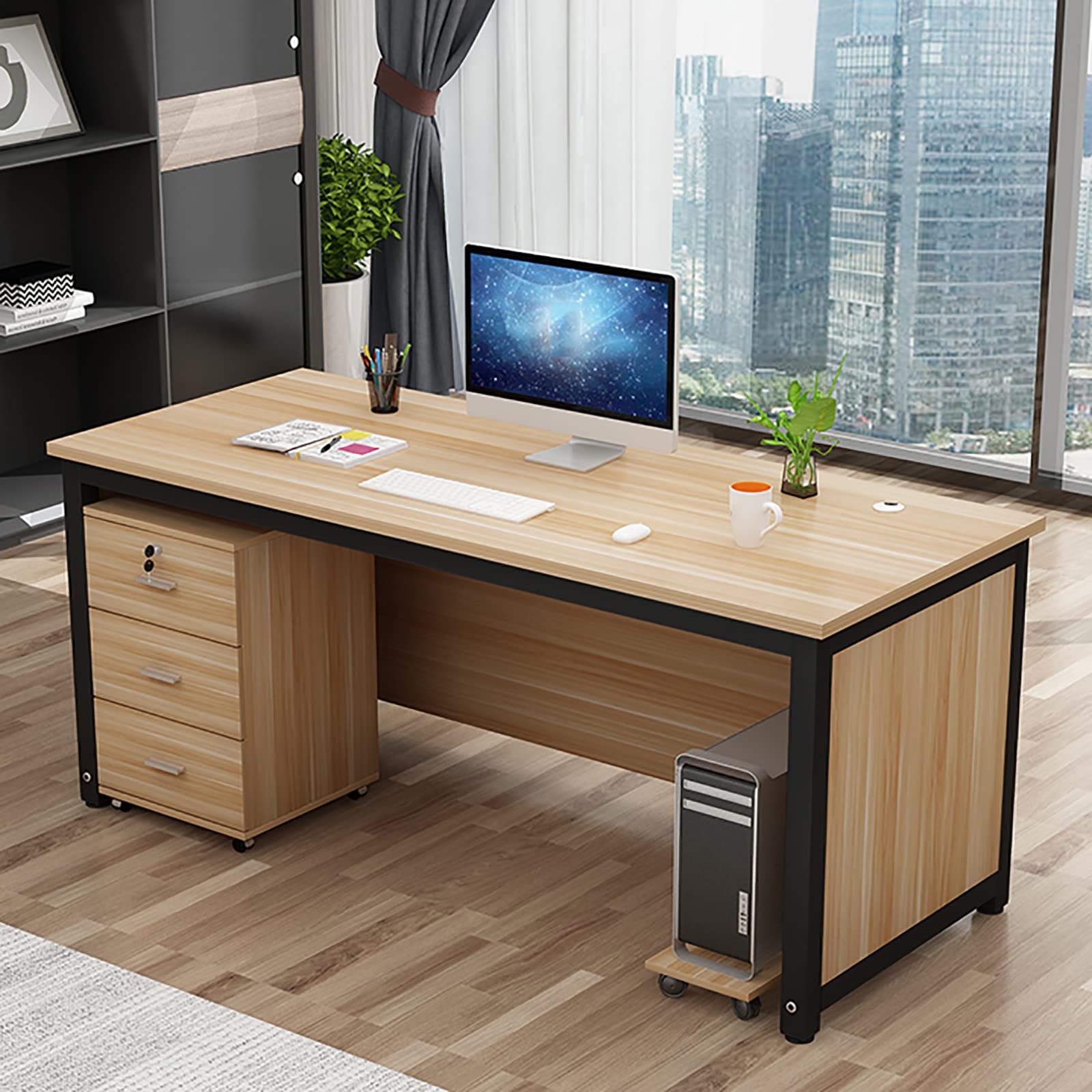 CAYJ Single Boss Desk - Large Home Office Desk with Private Baffle & Drawers, Modern Writing Desk for Study or Work | Perfect for Home Office, Study Room & Workspace