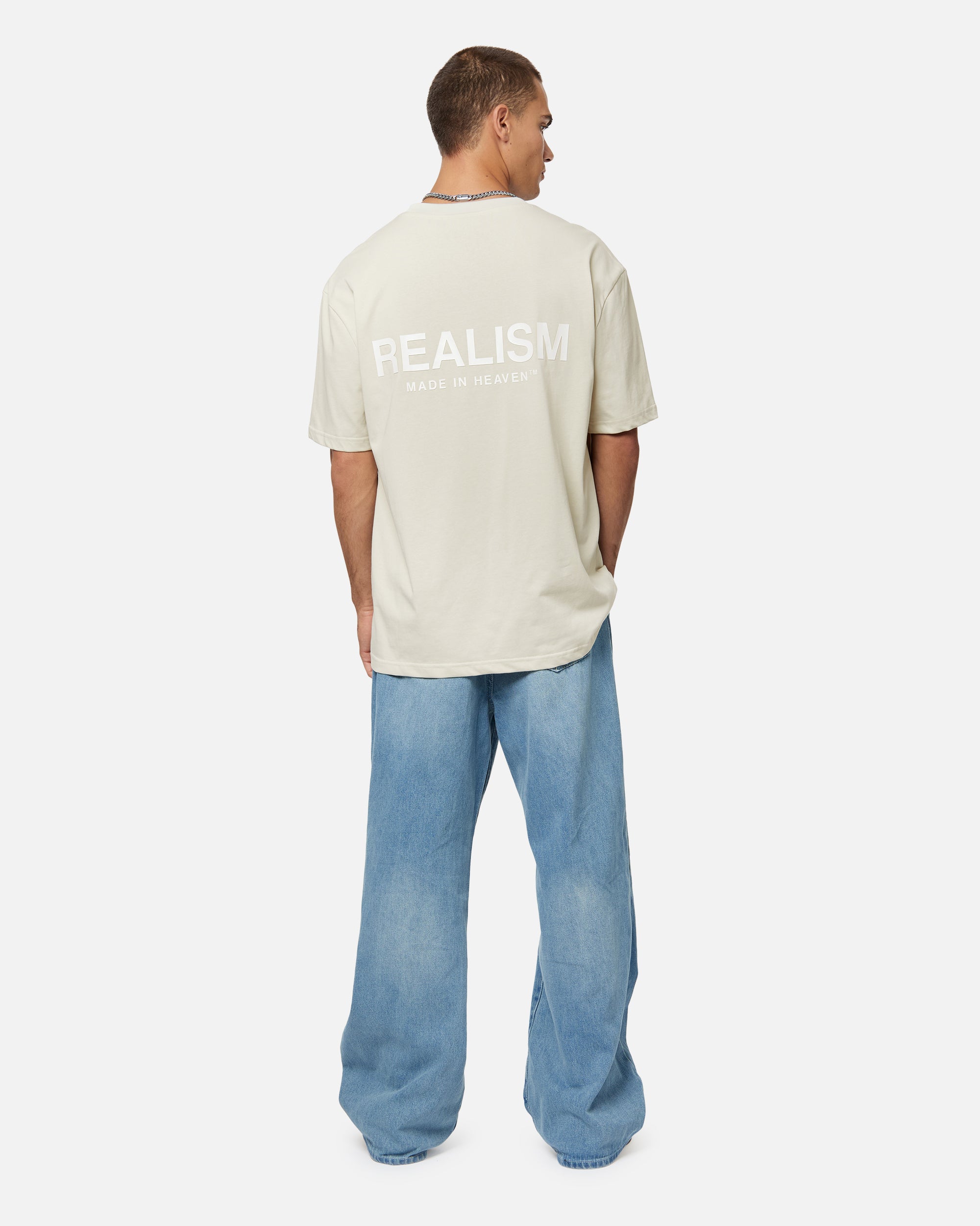 SSS Realism Heaven Logo Tee - Soft Wheat Color Cotton T-Shirt for Men & Women | Casual Streetwear, Graphic Tees for Everyday Wear