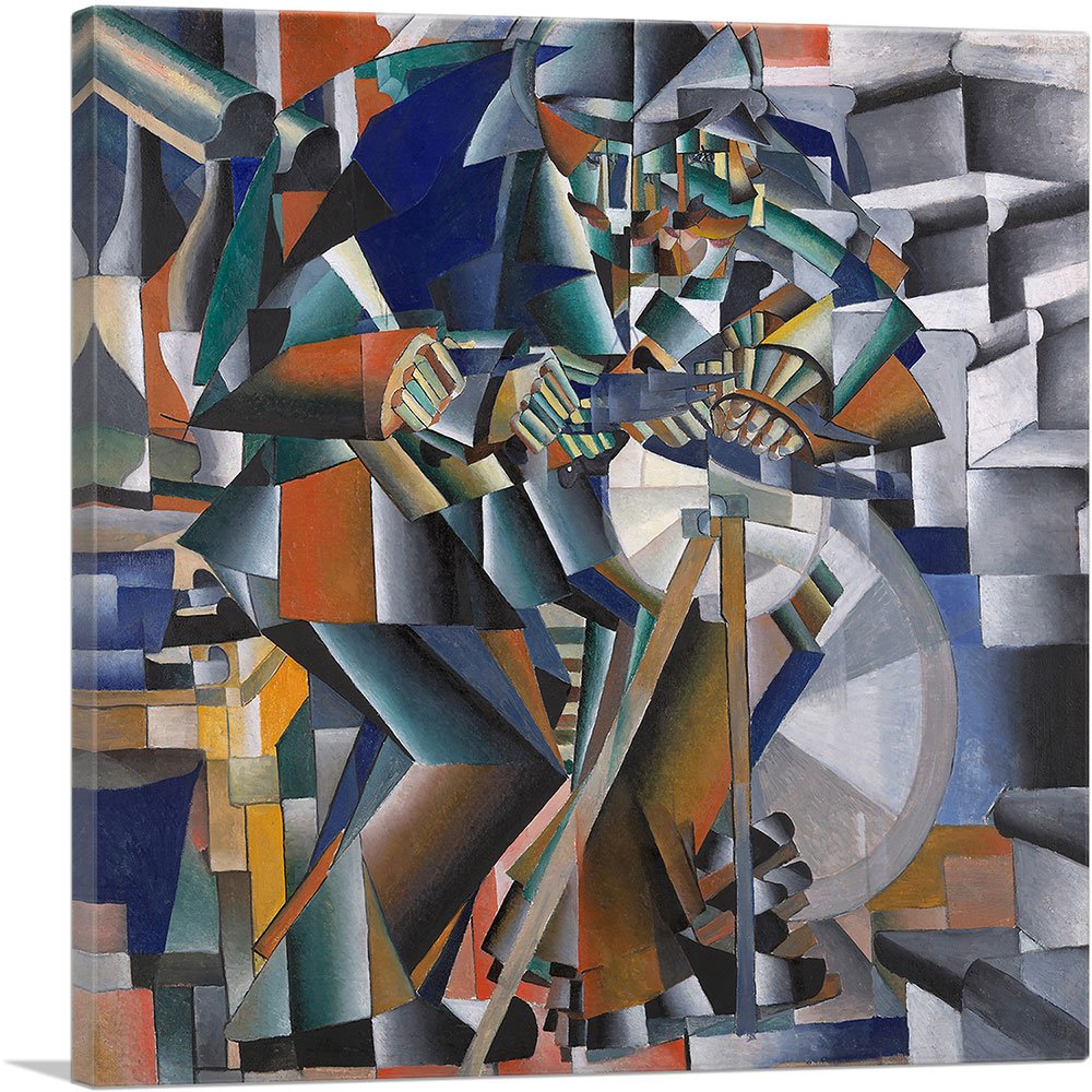 Kazimir Malevich The Knife Grinder 1913 Canvas Art Print - 12x12 Inch Framed Wall Decor | Cubist Abstract Painting for Living Room, Office & Gallery Display