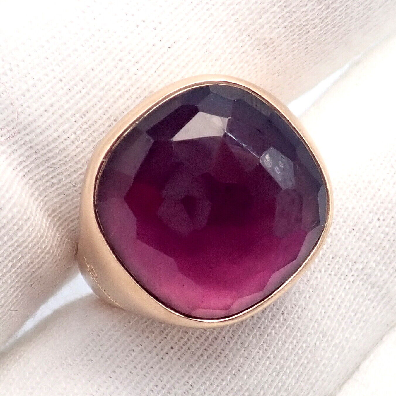 Authentic Pomellato 18K Rose Gold Large Faceted Amethyst Victoria Ring Size 6.5 - Luxury Statement Jewelry for Weddings, Anniversaries & Special Occasions