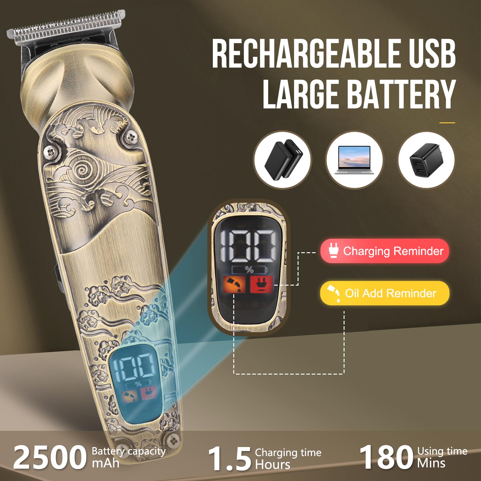 Professional Cordless Beard Trimmer for Men - Waterproof T-Blade Electric Shaver with Nose & Mustache Attachments - Full Body Grooming Kit - Perfect Gift for Men - Ideal for Home, Travel & Barbershop Use