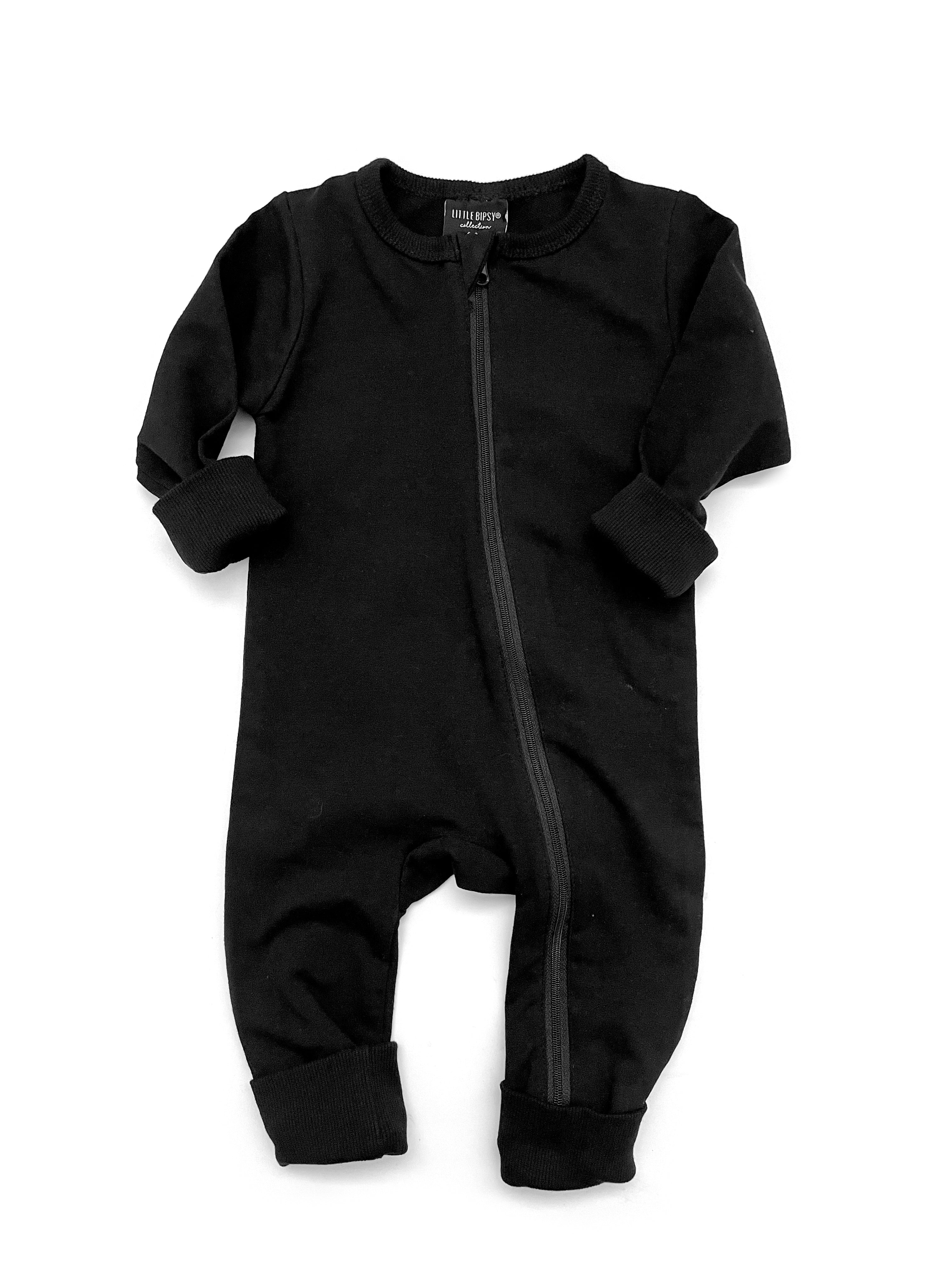 2-Way Zip Romper for Baby Boys & Girls - Black | Easy Diaper Change & Comfortable Sleepwear for Newborns & Toddlers