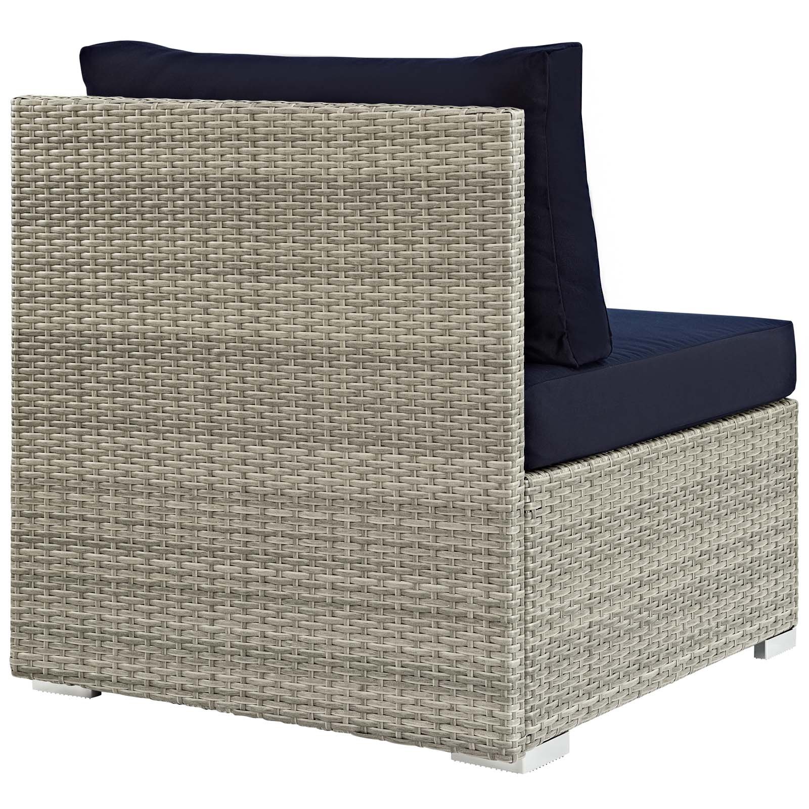 Modway Repose Wicker Rattan Outdoor Patio Armless Sectional Sofa Chair with Cushions - Light Gray & Navy - Perfect for Backyard, Poolside & Garden Relaxation