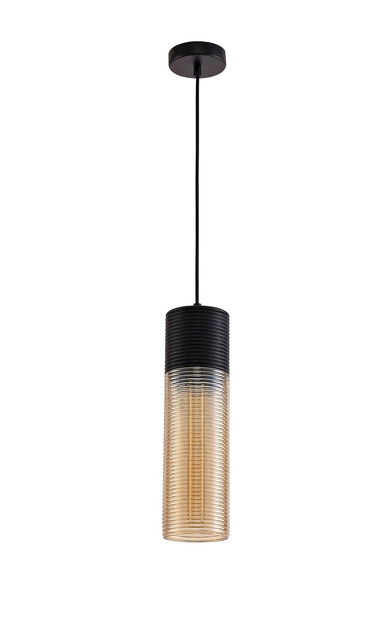 Vintage Single Cone Pendant Light with E27 Socket - Black & Amber Glass Shade for Kitchen Island, Dining Room, or Bar Lighting