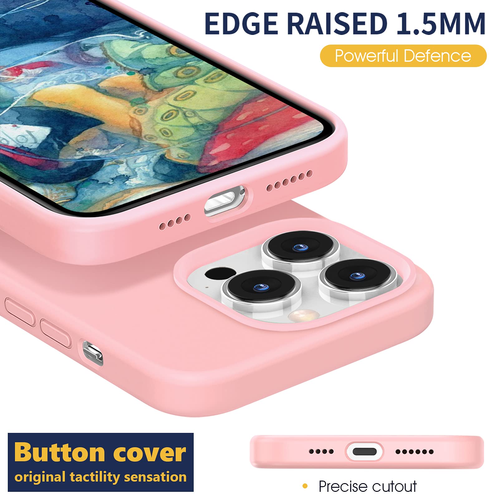 MILPROX iPhone 13 Pro Max Case (2021) with Screen Protector - Shockproof Liquid Silicone Cover with Soft Microfiber Lining | Protective Bumper Gel Shell | Perfect for Work, Travel & Everyday Use - Pink