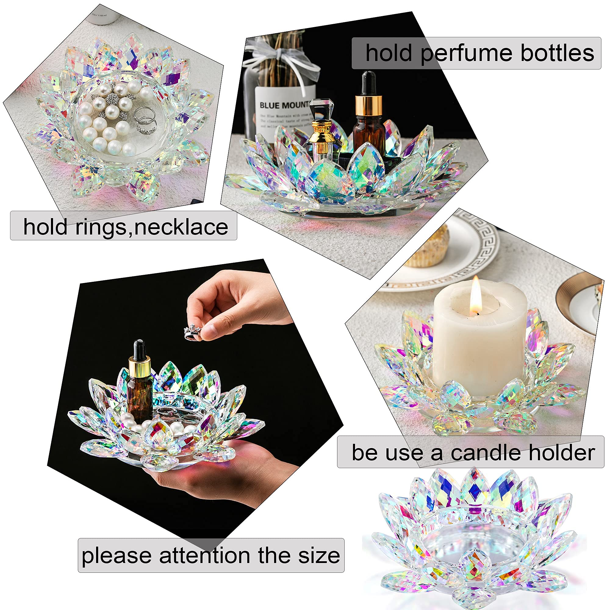 7'' Large Crystal Lotus Glass Candle Holder for Tealight & Pillar Candles - Elegant Wedding, Christmas & Dinner Table Decor - Perfect for Centerpieces, Home Decor & Romantic Ambiance