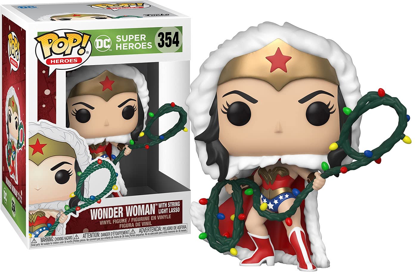 Funko Pop! DC Heroes Holiday Wonder Woman with Light-Up Lasso Vinyl Figure - Perfect for DC Fans, Christmas Decor & Collectible Displays