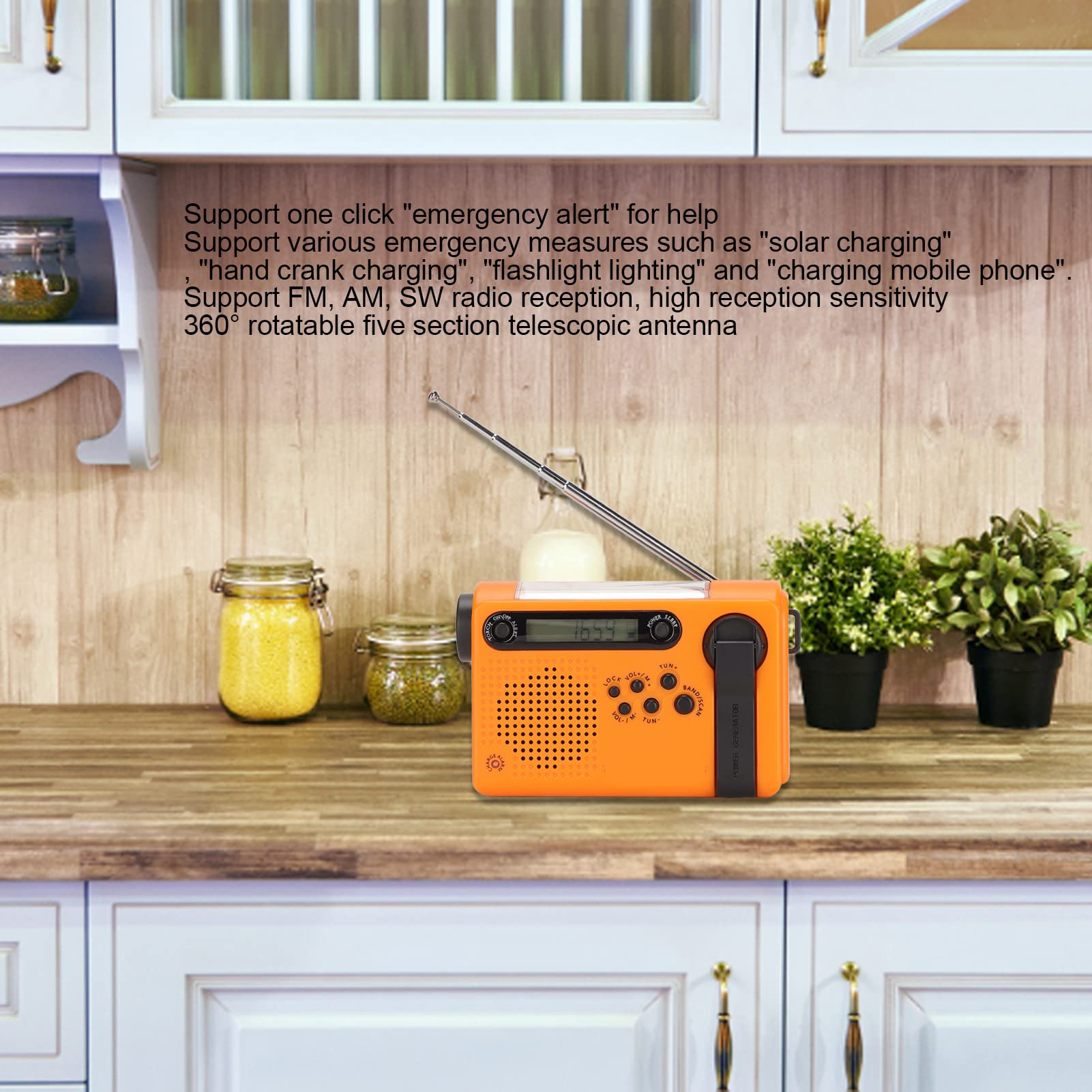 Solar Powered Emergency Radio with 0.7W Solar Panel, 3.0V-4.2V Output & Large Capacity Memory - ABS Portable Weather Radio for Hiking, Camping, Outdoor Survival & SOS Emergency (Orange)