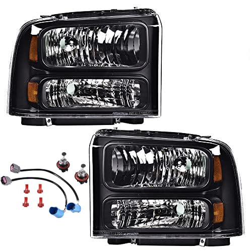 PIT66 Headlights for Ford F250 F350 Super Duty & Excursion - Clear Lens Black Housing - for Night Driving