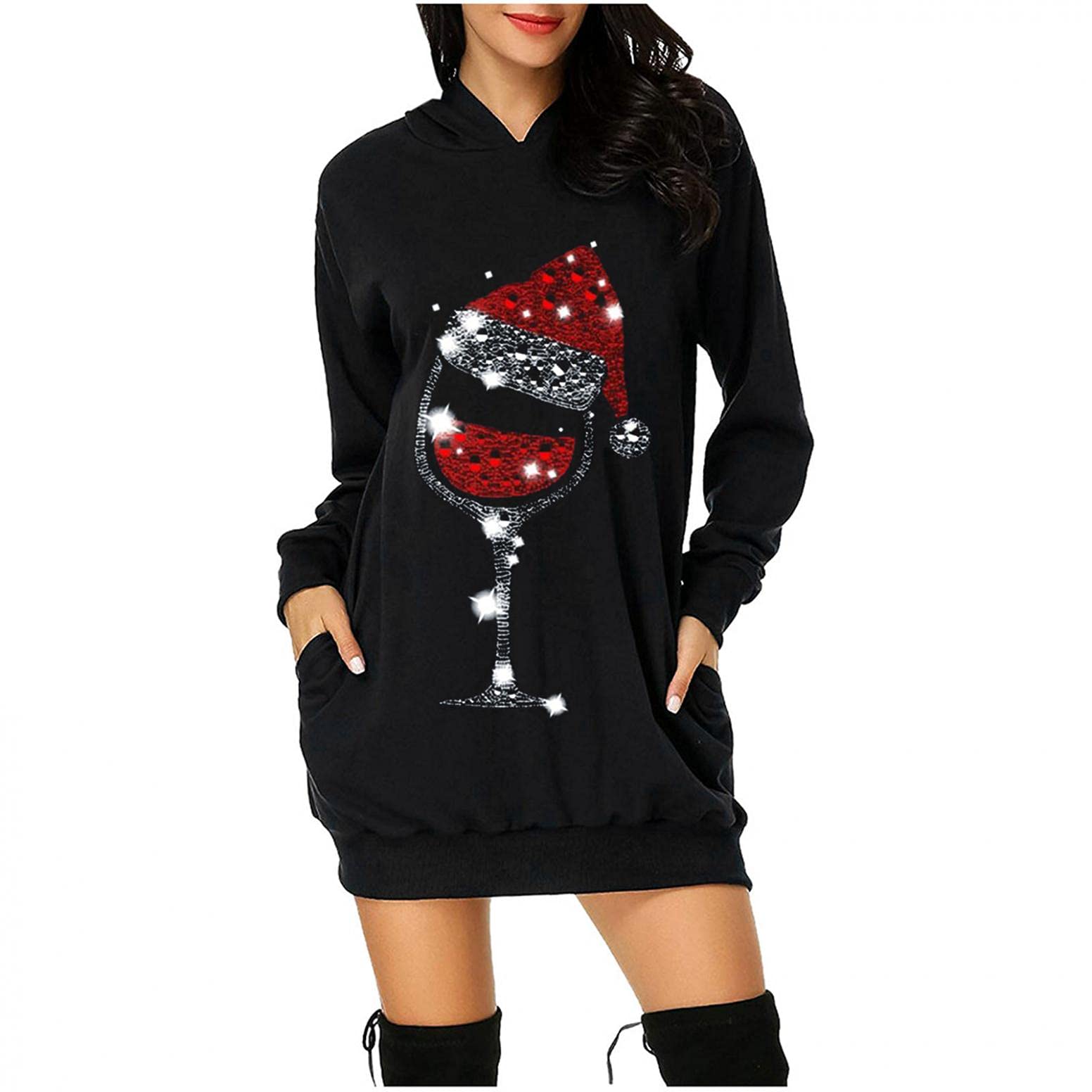 **ONHUON Anime Hoodie for Women & Teen Girls - Casual Christmas Long Sleeve Pullover Tunic Sweatshirt with Pockets, Knee Length Vintage Green Hooded Dress - Perfect for Holidays, Cosplay & Everyday Wear**
