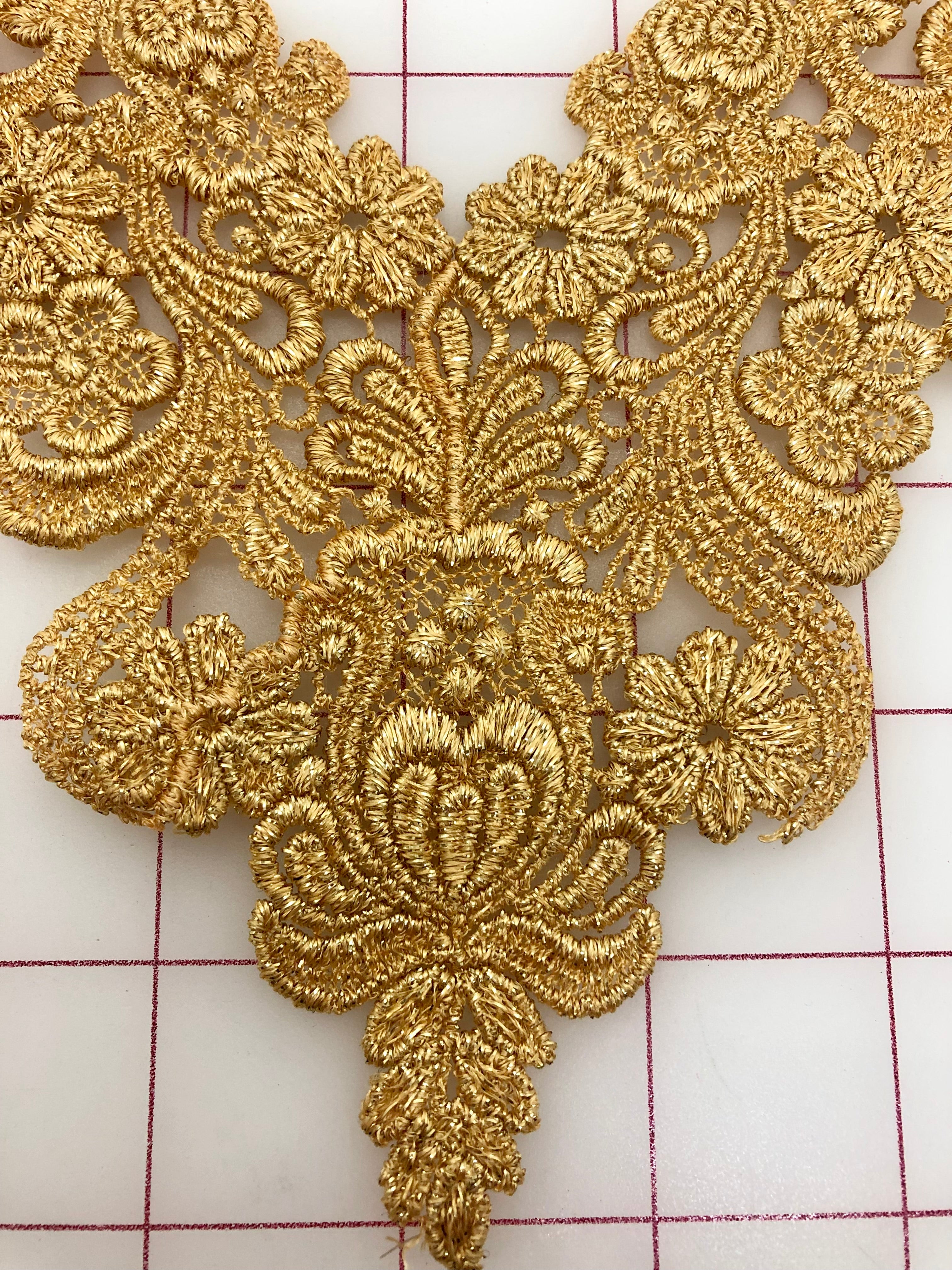 Elegant Bright Gold Venise Lace Applique - Premium Embellishment for Wedding Dresses, Bridal Gowns & DIY Craft Projects