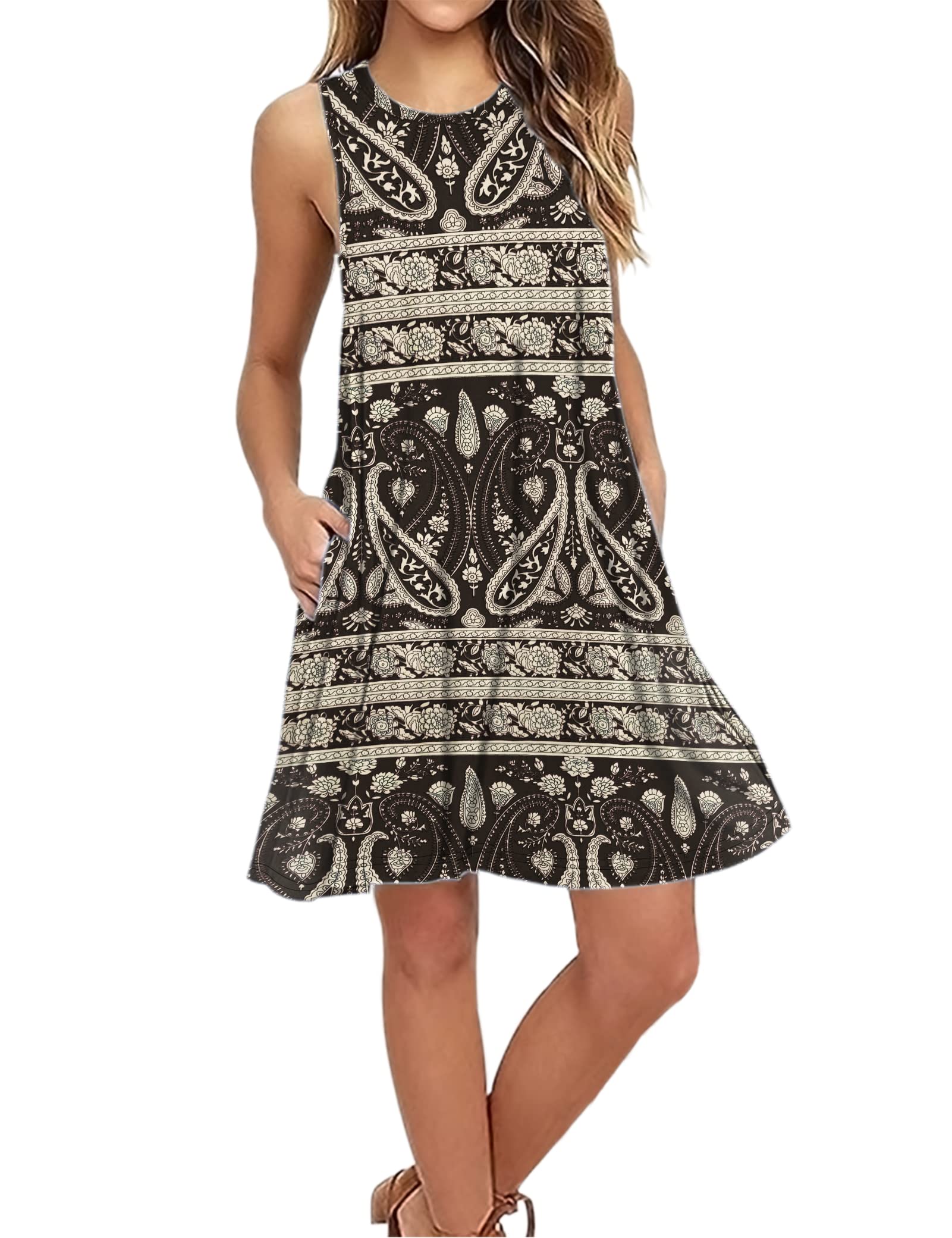 AUSELILY Women's Summer Casual T-Shirt Dress - Beach Cover Up, Plain Pleated Tank Dress for Vacation, Travel & Outdoor Activities