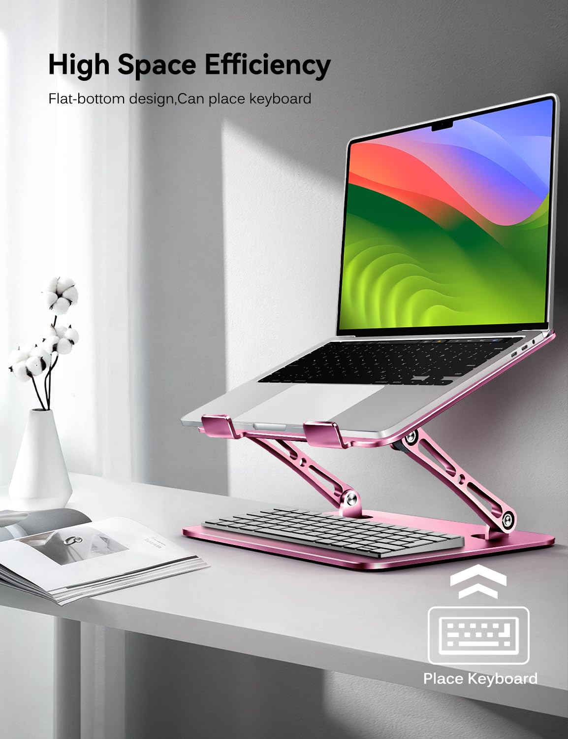 iVoler Adjustable & Foldable Laptop Stand with 360° Rotating Base - Ergonomic Portable Laptop Riser for MacBook, Dell, HP Up to 16 inches - Perfect for Office, Home & Travel Workspaces [Pink]