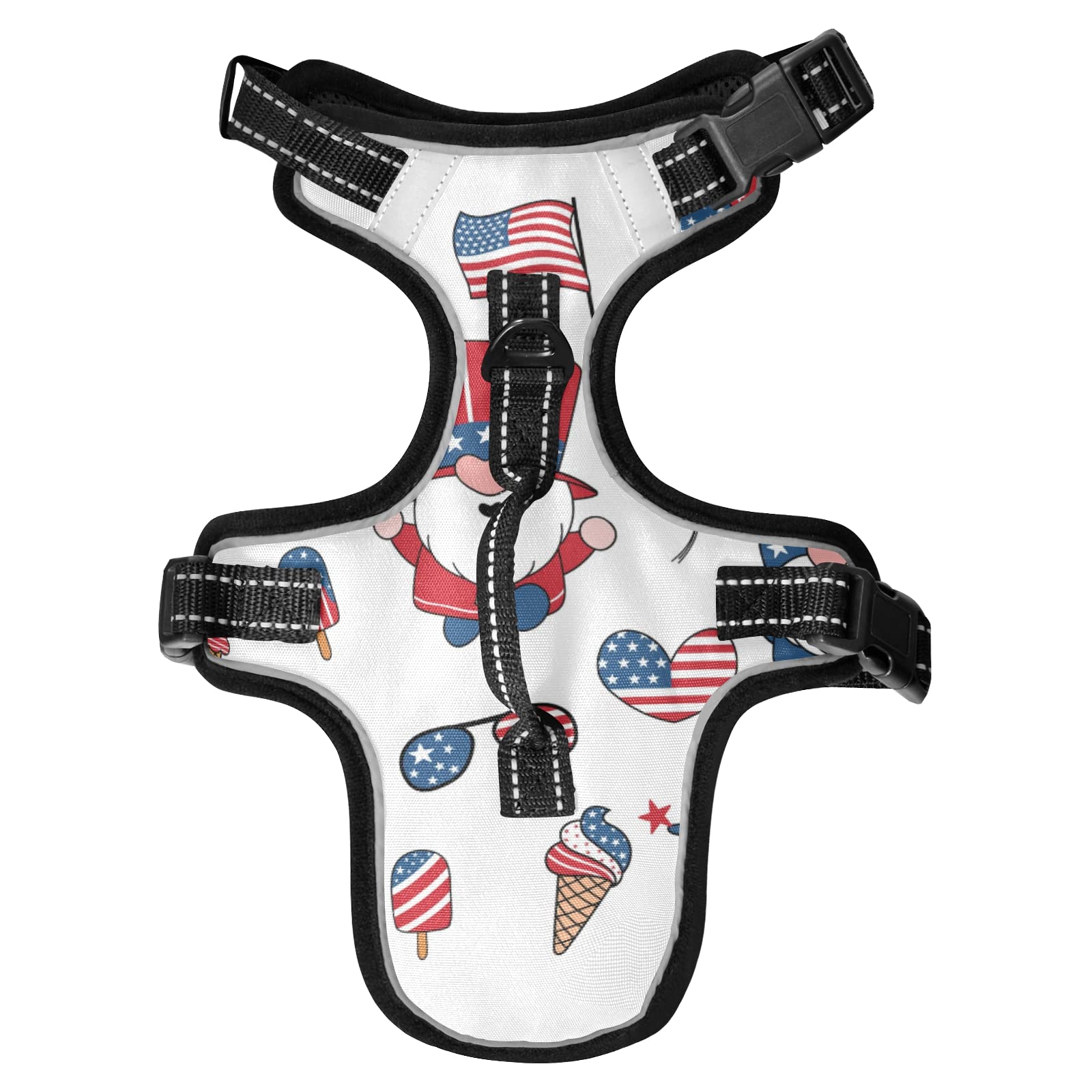 Adjustable Reflective No-Pull Pet Harness with Leash Clips & Easy Control Handle - USA Flag Themed for Dogs & Cats | Perfect for 4th of July, Patriotic Events & Nighttime Walks