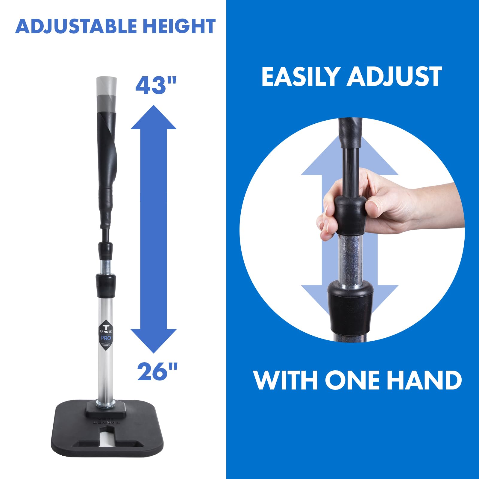 Tanner Pro Batting Tee - Professional Weighted Baseball & Softball Hitting Tee for Training | Adjustable Height 26-43