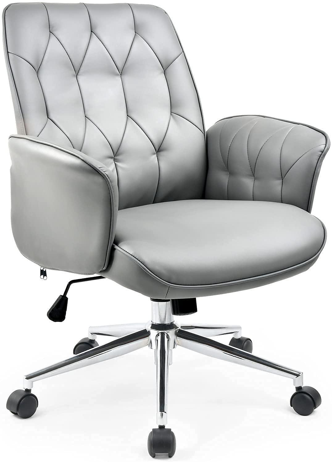 Comhoma Modern Leather Office Chair - High Back Ergonomic Swivel Desk Chair with Arms for Home Office, Study, Bedroom & Small Spaces - Gray (Perfect for Remote Work, Gaming & Reading)