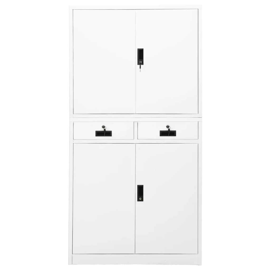 vidaXL White Steel Filing Cabinet with Shelves - Lockable Metal Storage Cabinet for Home Office & Living Room | Industrial Style Organization for Documents & Supplies