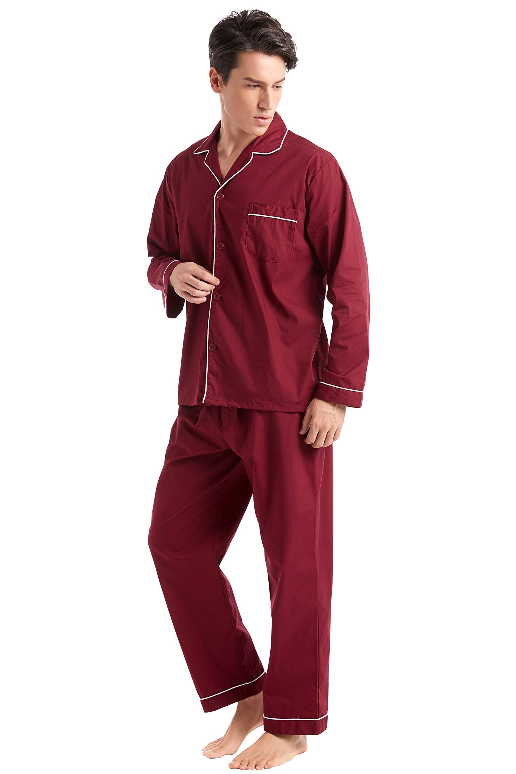 Comfortable Men's Cotton Pajama Set - Long Sleeve Button Down Sleepwear for Relaxing at Home & Lounging | Soft Woven Fabric for All Seasons