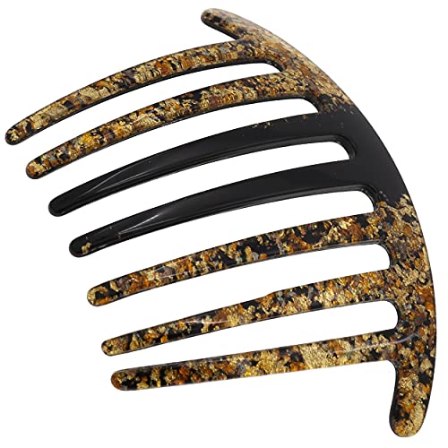 Camila Paris CP3187 4 Inch French Handmade Side Comb Hair Clips for Women - Strong Hold Grip, No Slip & Durable Styling Accessories (Black/Gold) | Perfect for Weddings, Parties & Everyday Hairstyles | Made in France