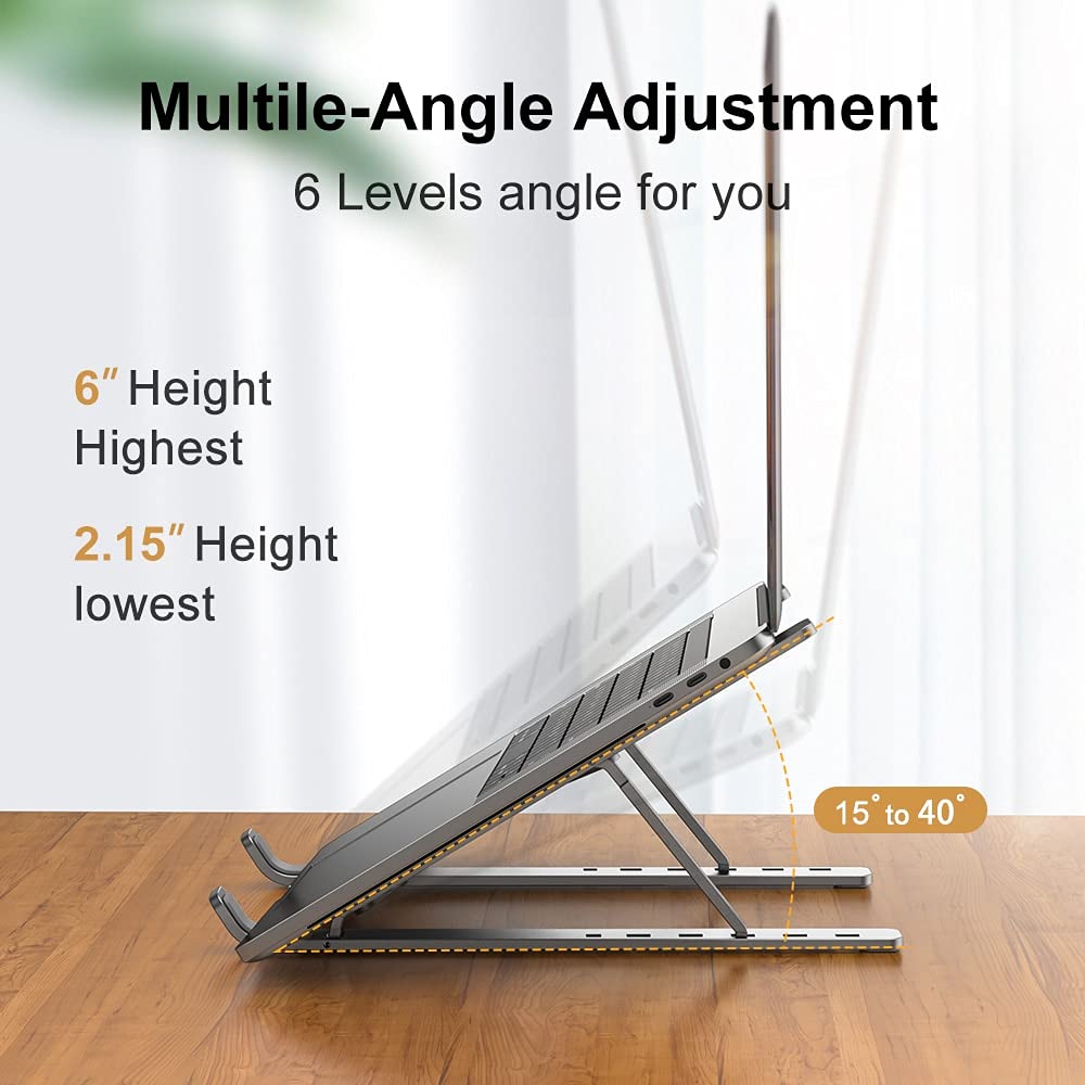 Portable Aluminum Foldable Laptop Stand - Adjustable Notebook Base Holder for Ergonomic Computer Support, Black - Ideal for Home, Office, and Travel Use