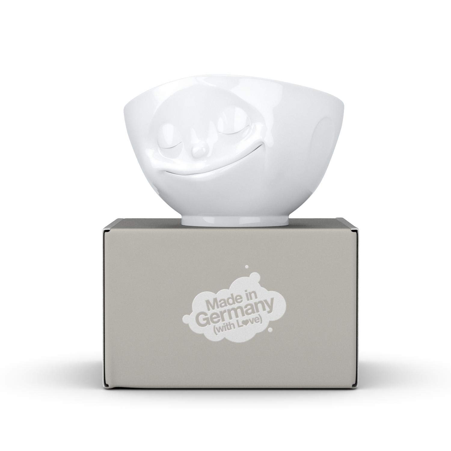 FIFTYEIGHT PRODUCTS Happy Face Porcelain Bowl - 16 oz White Cereal & Soup Serving Bowl, Durable Dish for Breakfast, Dessert, or Snacks - Single Piece