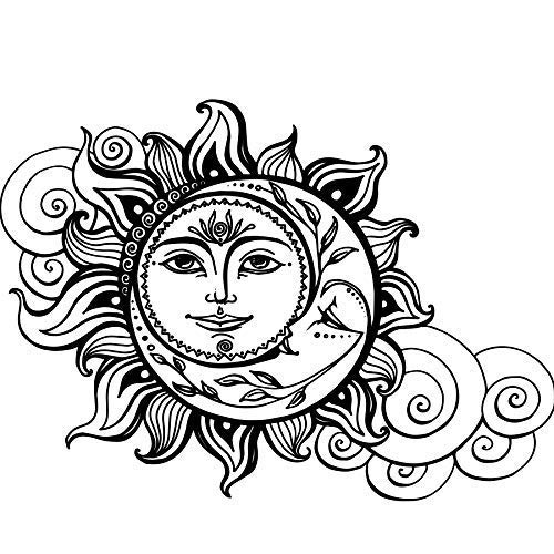 Sun and Moon Wall Decal - Crescent Moon Wall Art Decor with Ethnic Symbol for Bedroom, Dorm, Bohemian Headboard - Perfect for Nursery, Living Room & Meditation Space (SE70)