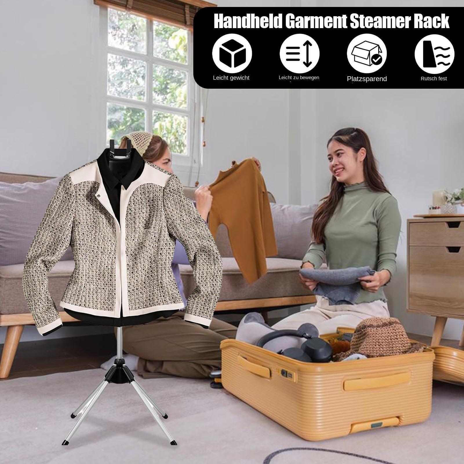 Adjustable Garment Steamer Stand with Non-Slip Fabric Hook - Lightweight Aluminum Alloy Clothes Steamer Holder for Home & Travel Use - Perfect for Wrinkle-Free Dresses, Suits & Delicate Fabrics