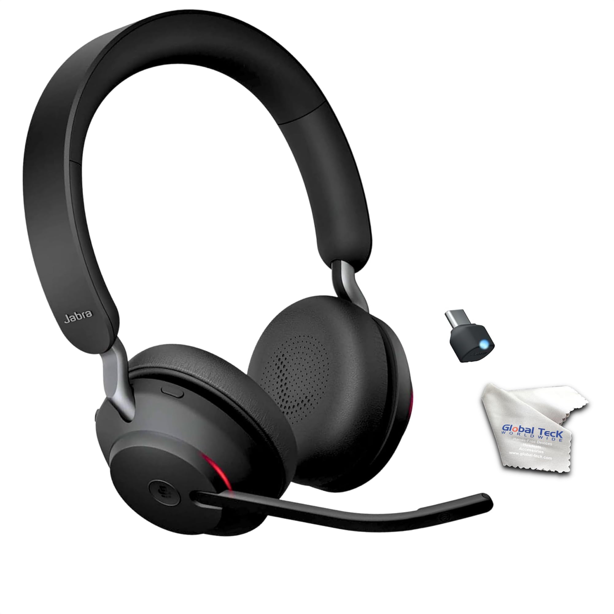 Jabra Evolve2 65 Wireless Headset with USB-C & Bluetooth Dongle - Noise Cancelling Stereo Headphones for Zoom, Webex, Skype Calls - Compatible with PC, Mac, Smartphones & Tablets (Black) - Perfect for Home Office, Remote Work & Online Meetings