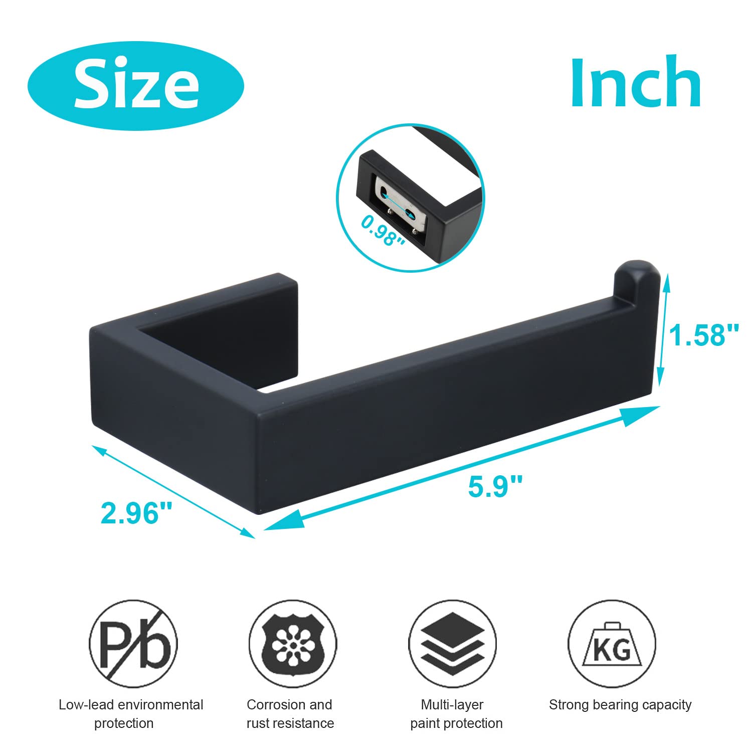 Stainless Steel Toilet Paper Holder - 304 Thickened Wall Mounted Bathroom Tissue Holder for Large Rolls, Black (5.9 Inch) - Perfect for Home, Office & Kitchen Use