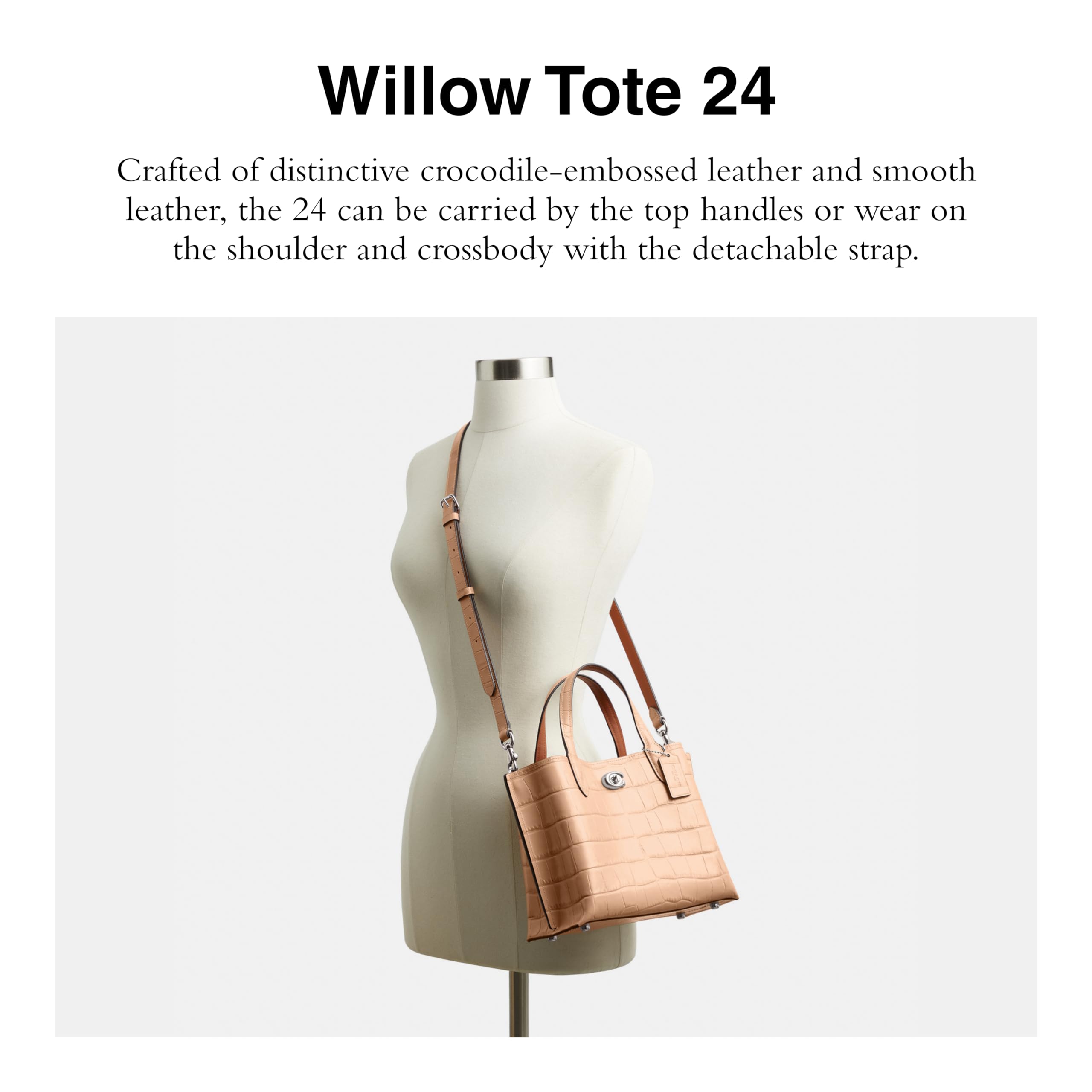 Coach Women's Embossed Croc Willow Tote 24 - Stylish Leather Handbag for Work, Travel & Everyday Use | Premium Designer Shoulder Bag for Women