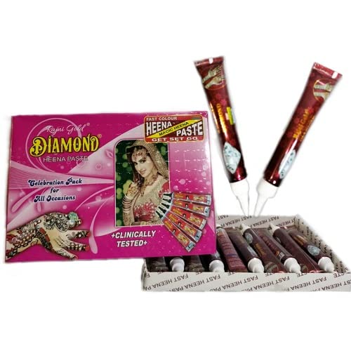 Premium Rjani Gold Diamond Fast Red Henna Tattoo Paste - Instant Dark Maroon Mehndi for Hands & Feet | Natural Body Art for Weddings, Festivals & Special Occasions