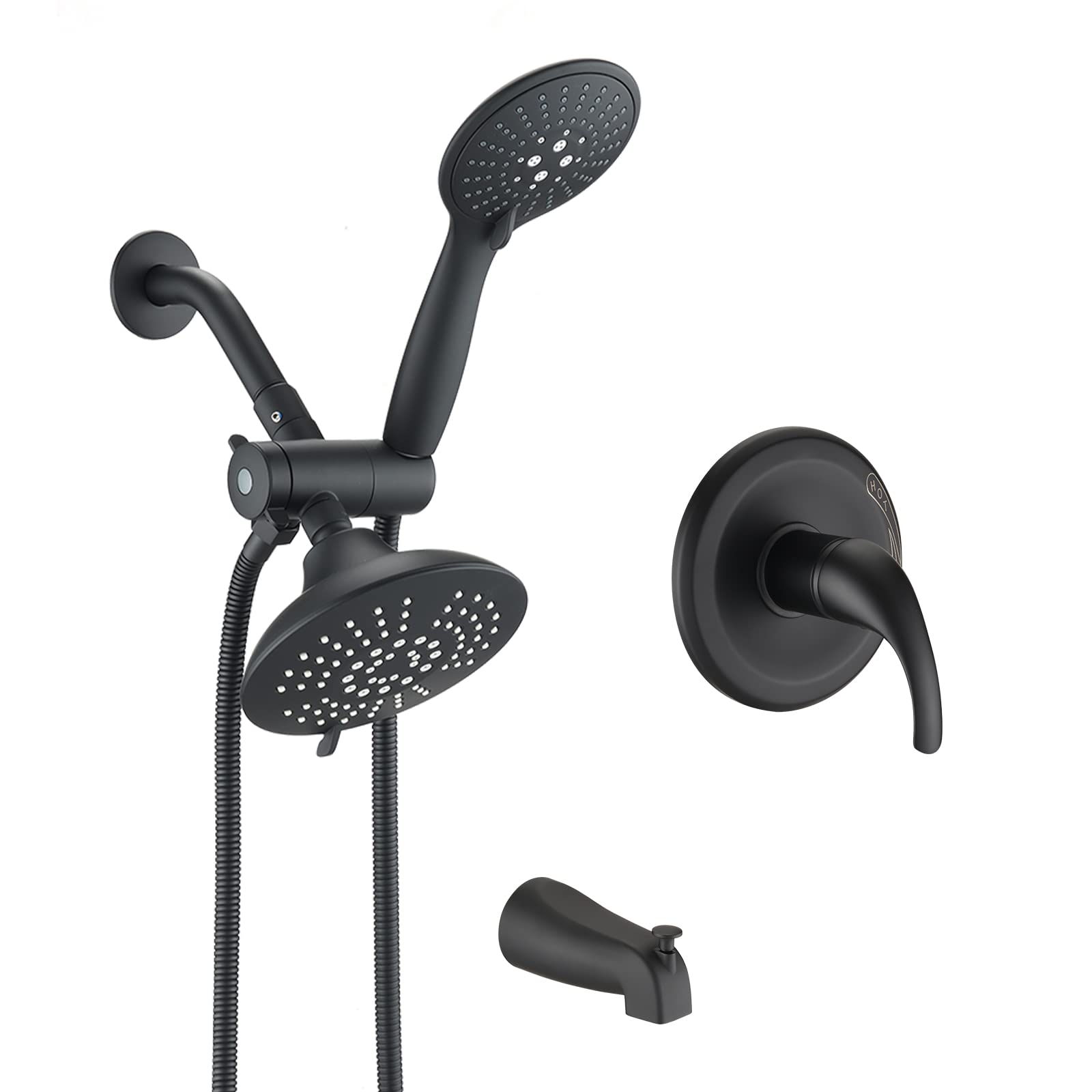 Premium Matte Black Tub and Shower Faucet Set with 3-Spray Shower Head & Pressure Balance Valve - Complete Bathroom Shower Trim Kit for Modern Home Renovation