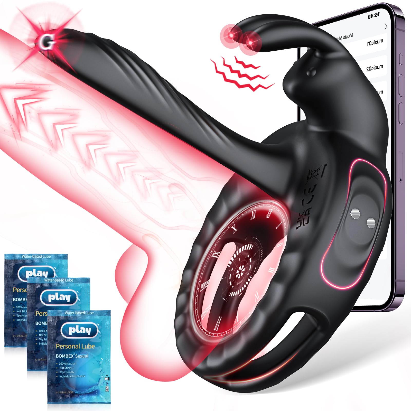 Premium Vibrating Cock Ring for Couples - Rabbit Clitoral Stimulator & Penis Sleeve with Powerful Vibrations | Adult Sex Toy for Enhanced Pleasure | Perfect for Couples Play, Solo Use & Spicing Up Intimacy | Black