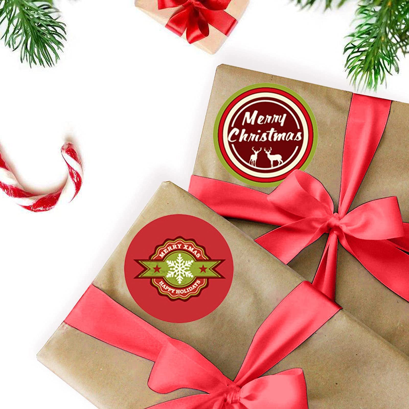 Yamart Christmas Stickers - 100 Round Adhesive Labels for Holiday Cards, Envelopes, Gift Boxes & Party Decorations | Xmas Tree, Santa & Snowman Designs for DIY Crafts, Scrapbooking & Festive Home Decor